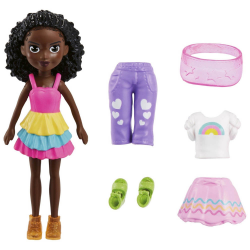 MATTEL POLLY POCKET ΚΟΥΚΛΑ ΜΕ 3 ΣΕΤ ΜΟΔΑΣ ΜΑΥΡΑ ΜΑΛΛΙΑ HNF50 / HKV84