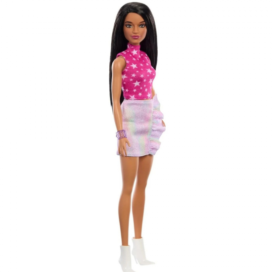 MATTEL BARBIE FASHIONISTAS ΜΕΛΑΧΡΙΝΗ ΜΕ ΦΟΥΞΙΑ ΜΠΛΟΥΖΑ ΜΕ ΑΣΤΕΡΙΑ FBR37 / HRH13