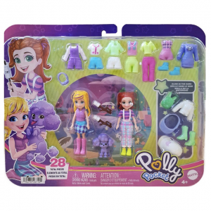 MATTEL POLLY POCKET 2 ΚΟΥΚΛΕΣ ΜΕ ΣΕΤ ΜΟΔΑΣ - CAMPING PLAYSET FUN FASHION HNF51 / JCB23