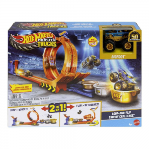 HOT WHEELS MONSTER TRUCKS LOOP ADN FLIP TROPHY CHALLENGE PLAYSET JBX64