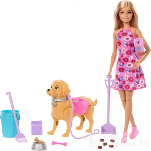 MATTEL BARBIE WALK POTTY PUPPY CLEAN UP AND DOG JJB46