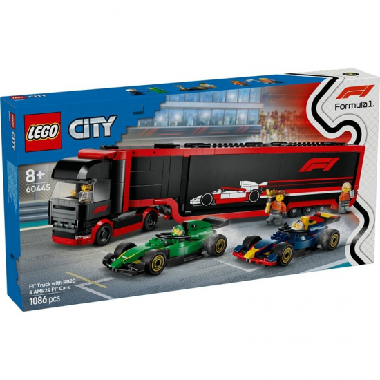 LEGO CITY F1 TRUCK WITH RB20 AND AMR24 F1 CARS 60445