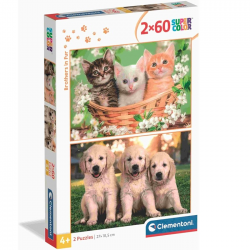 CLEMENTONI PUZZLE 2X60 ΤΕΜ SUPER COLOR BROTHERS IN FUR 88279 / 24820